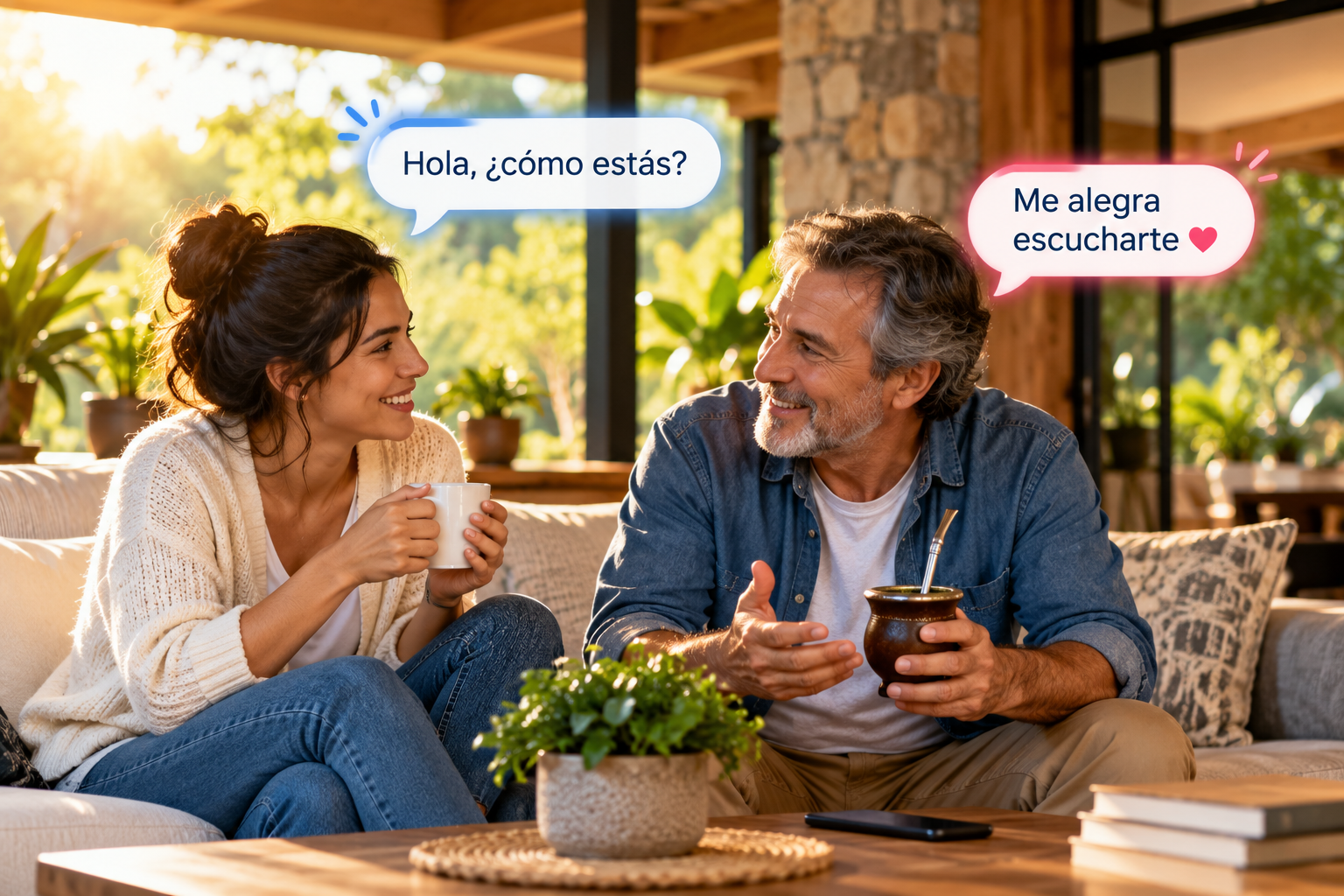Dos personas compartiendo una conversación amistosa